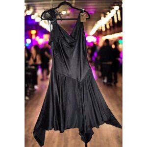 A.B.S. by Allen Schwartz Black Satin Handkerchief Hem Dress - Size 14 - Pre-Own